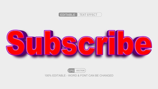 Vector subscribe channel 3d editable text effect vector eps with cute background