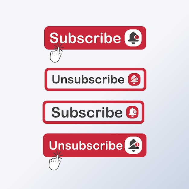 Vector subscribe and unsubscribe button icon with bell on isolated background