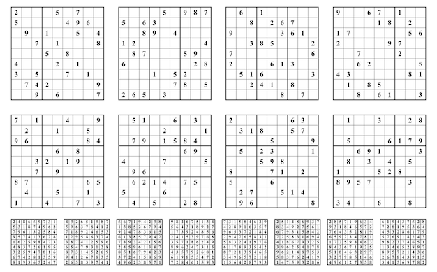 Vector sudoku game set with answers simple vector design