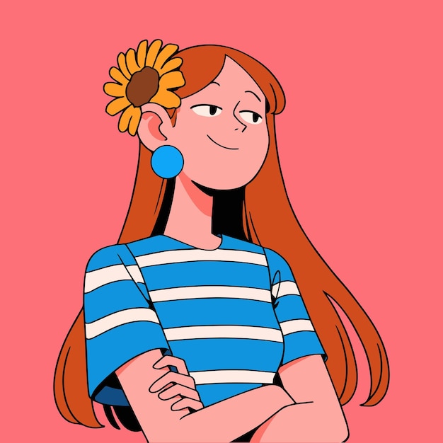 Vector summer girl with sunflower happy womens day