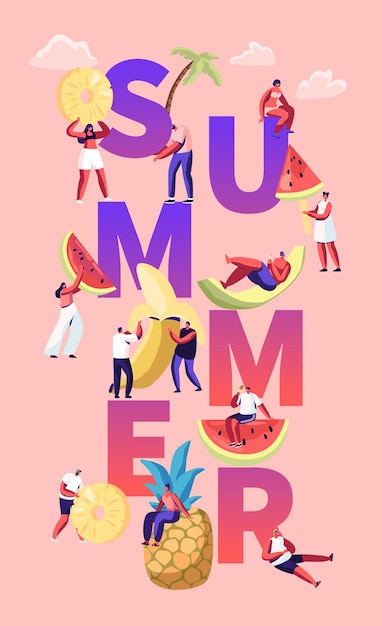 Vector summer season concept with tropical fruits