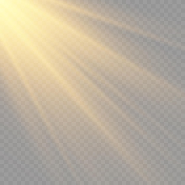 Vector sunlight with bright explosion flare light magic sparkles sun rays yellow beam effect