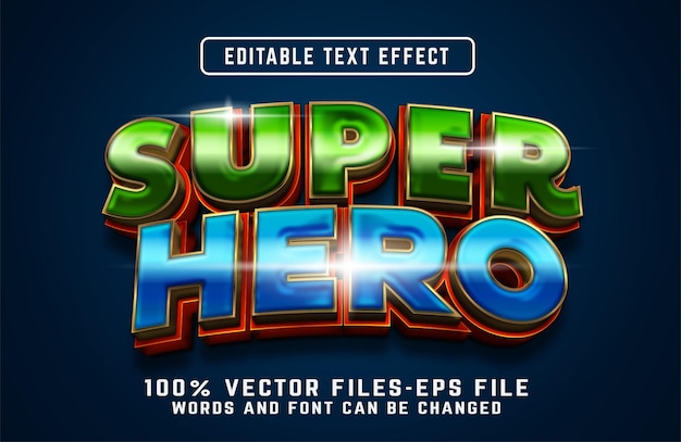Vector super heroes 3d cartoon style text effect premium vectors