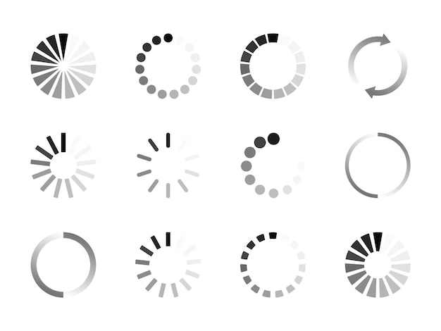 Vector super set different load icon. circle website buffer loader or preloader. download or upload status icon.