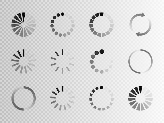 Vector super set different load icon. circle website buffer loader or preloader. download or upload status icon