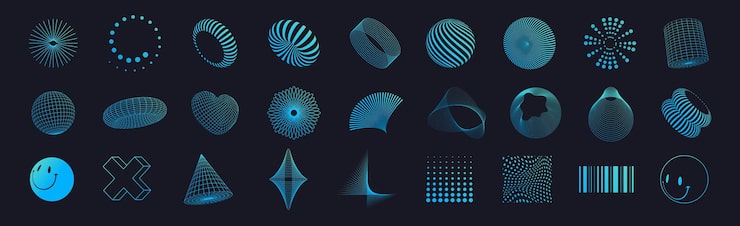 Surreal geometric shapes Geometry wireframe shapes and grids Abstract backgrounds and patterns wireframe cyberpunk elements and perspective grids Vector illustration