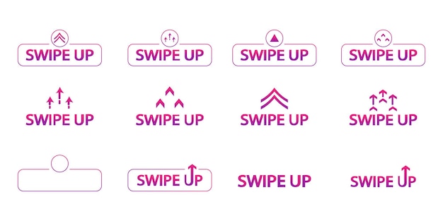 Vector swipe up. set of color swipe up icons for stories design blogger, scroll pictogram. swipe buttons for web, internet, stories. set of colorful gradient arrows for social media. scroll or swipe up