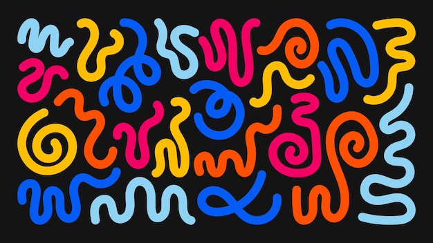 Vector swirl line elements set colorful abstract shapes squiggle wave curve loop flowing bold bending decor