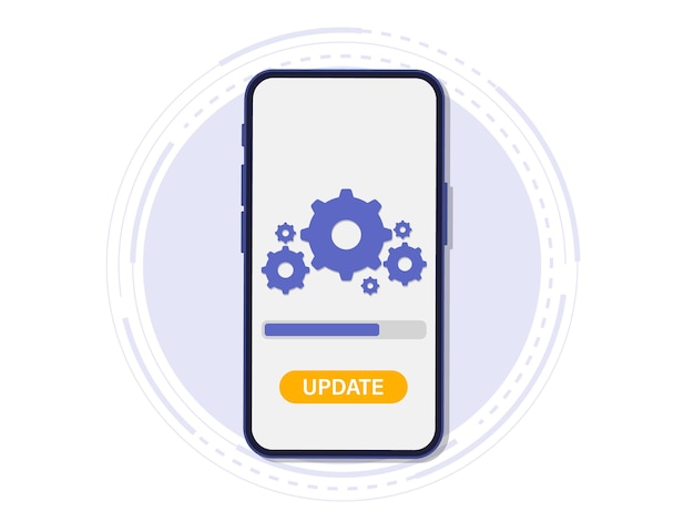 Vector system update. the concept of updating the system software. the download process on the smartphone screen. improvement version software. installing process, for landing page, ui, app, banner template