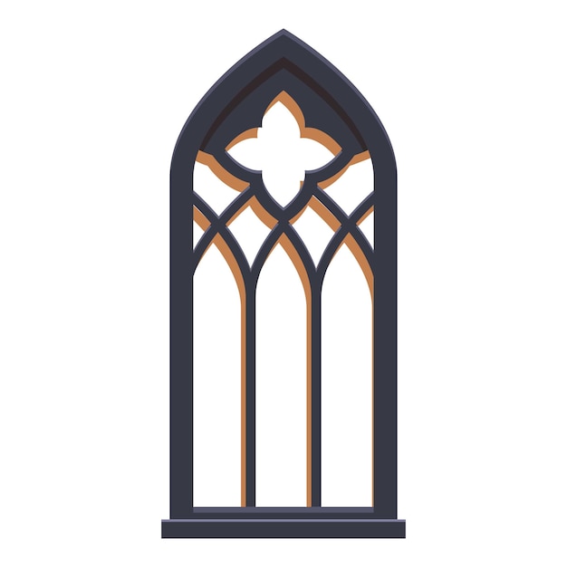 Vector tall gothic window with stone arch featuring a clover pattern