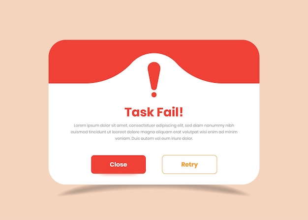 Vector task fail or warning popup window ui design for web and mobile app