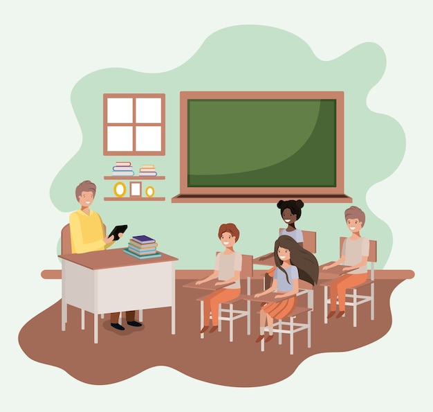 Vector teacher in the classroom with students vector illustration design