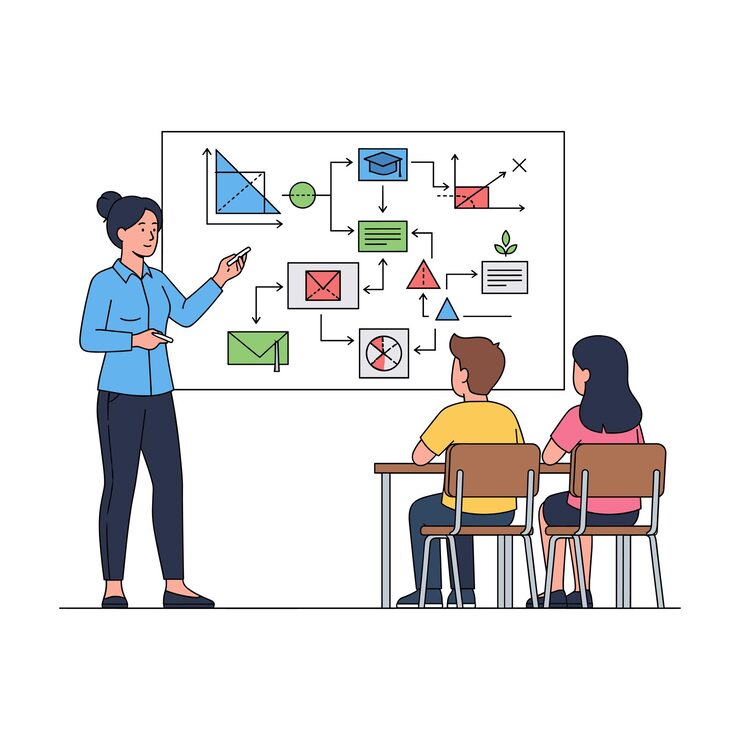 Teacher Explaining Flowchart to Students in Classroom