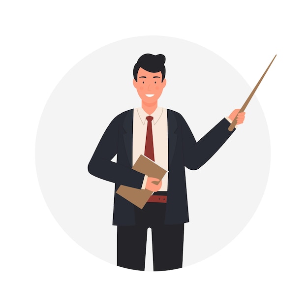 Vector teacher man with pointing stick