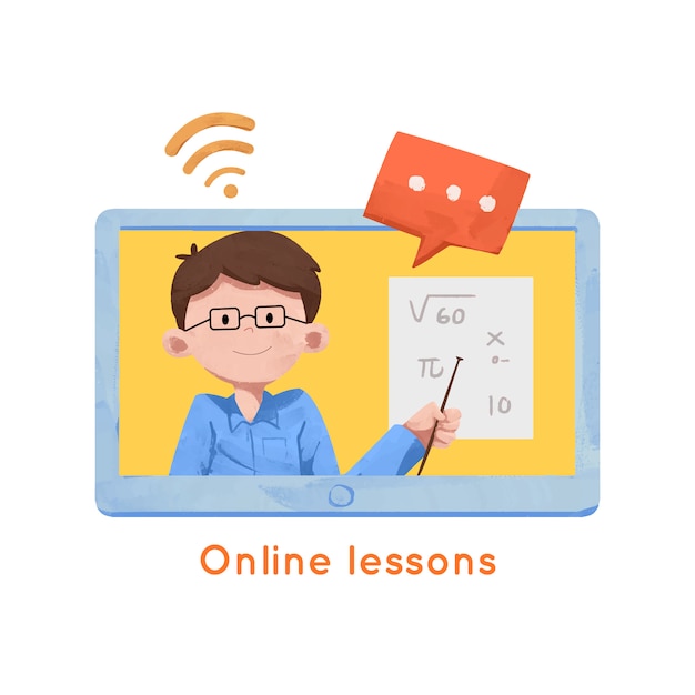 Vector teacher teach online lessons