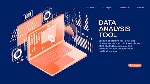 Vector a team of people builds a chart and graphs concept idea of innovative data analysis