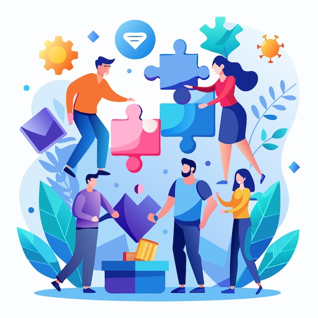 Vector teamwork collaborating to achieve success together