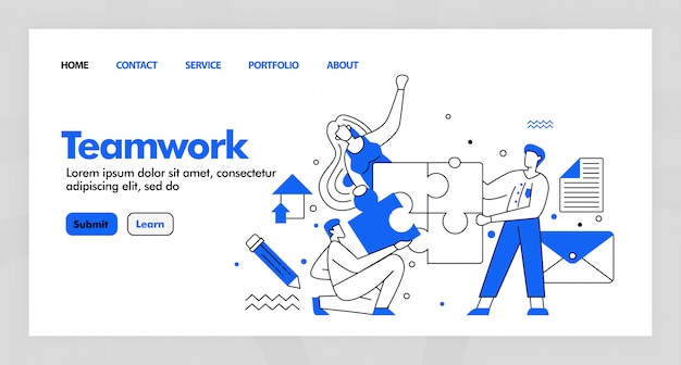 Vector teamwork  design for business landing page website with flat cartoon.