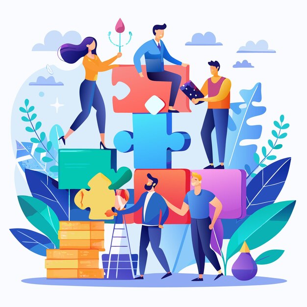 Vector teamwork makes the dream work collaborating to achieve success