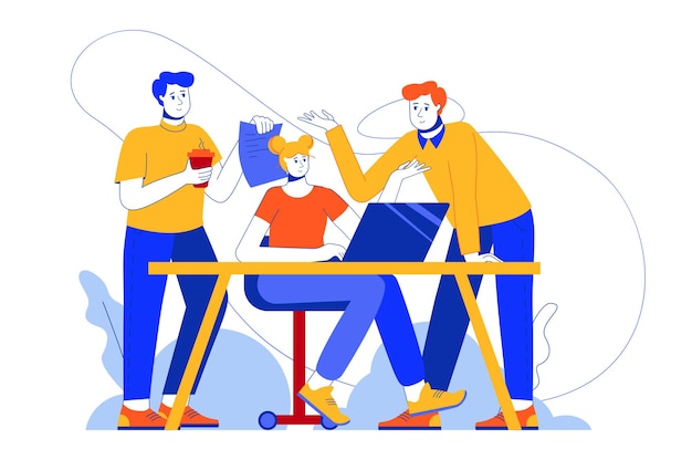 Vector teamwork at office web concept