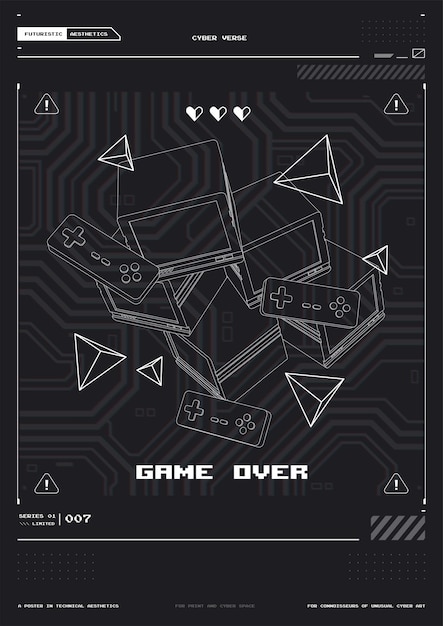 Vector tech abstract poster template with hud elements cyber culture modern flyer for web and print hacking cyberpunk futuristic poster programming and virtual environments