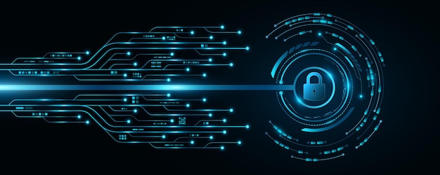 Vector tech background for unlocking ui system lock scan with digital hud circle and ai circuit board data security touch screen button for user interface vector illustration