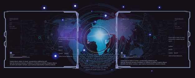 Vector technological futuristic cyber background with frames robotics advanced technologies of the future automated technologies techno background in the style of hud gui ui