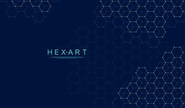 Vector technology abstract lines and dots connect background with hexagons. hexagon grid. hexagons connection digital data and big data concept. hex digital data visualization. vector illustration.