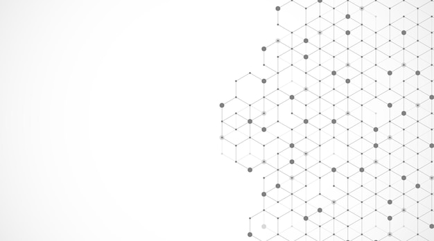 Vector technology abstract lines and dots connect background with hexagons hexagons connection digital data and big data concept hex digital data visualization vector illustration