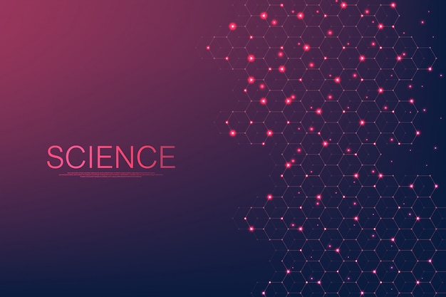 Vector technology abstract lines and dots connect background with hexagons. hexagons connection digital data and big data concept. hex digital data visualization.  .