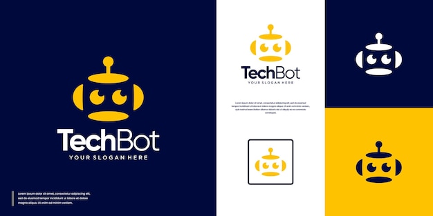 Vector technology abstract logo with robot head concept digital innovation service vector graphic template
