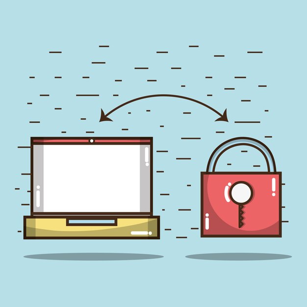 Vector technology laptop with padlock services icon 