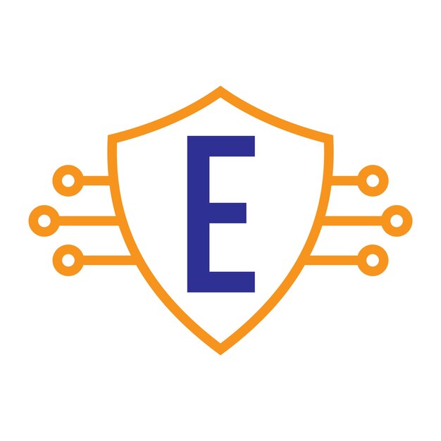 Vector technology on letter e with shield symbol vector template