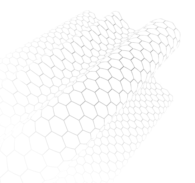 Vector technology vector abstract background with hexagons mesh, 3d abstraction of nanotechnology and science, electronics and digital style, wire net dimensional perspective.