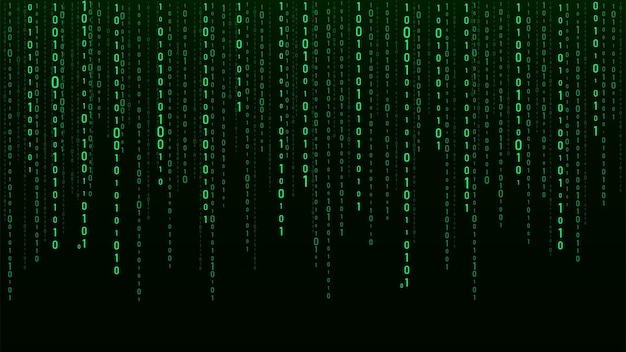 Vector technology vector binary code random falling digits on screen hacked software matrix background