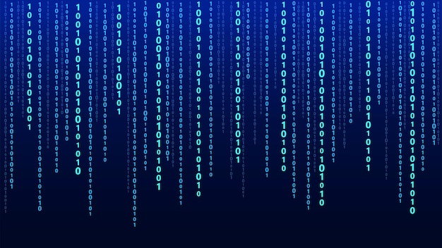 Vector technology vector binary code random falling digits on screen hacked software matrix sciense background big data analytics