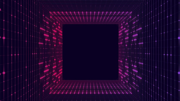 Vector technology wireframe square tunnel on dark background futuristic 3d wormhole grid digital dynamic wave vector illustration