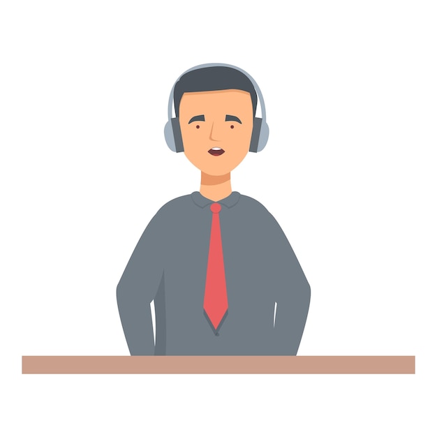 Vector telemarketer wearing headset working at office desk