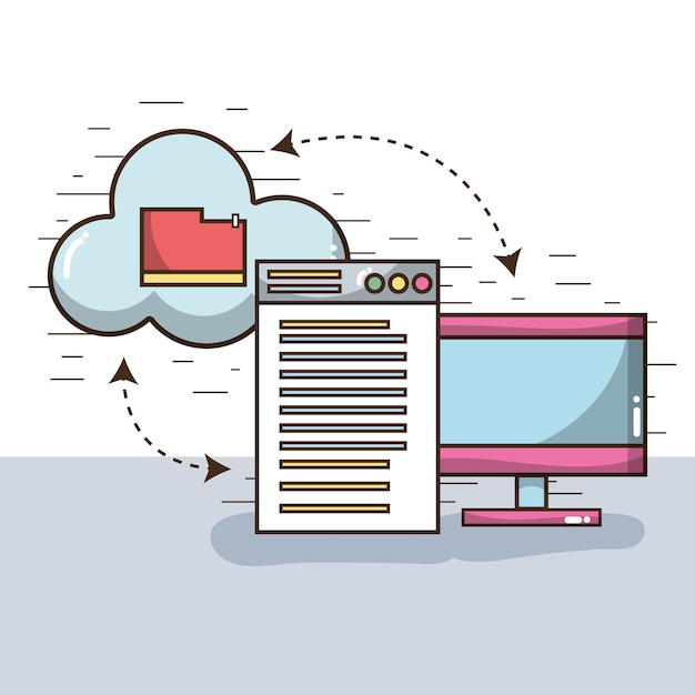Vector television with window and file inside cloud 
