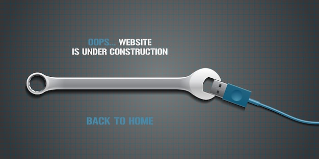 Vector template 404 error page, banner with not found message. failure, lost warning text background with wrench tool for website error 404 concept design element.