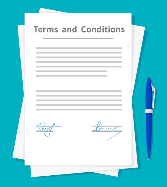 Vector terms and conditions document papers and pen
