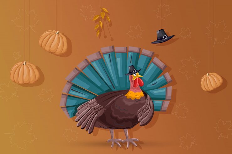 Vector thanksgiving day turkey with turquoise feathers