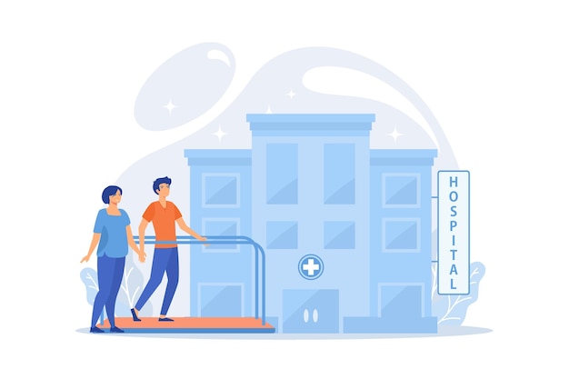 Vector therapist working with patient at rehabilitation center. rehabilitation center,