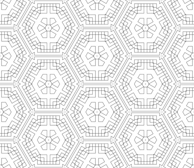 Vector thin line geometric seamless pattern with different shapes. striped, checkered card.