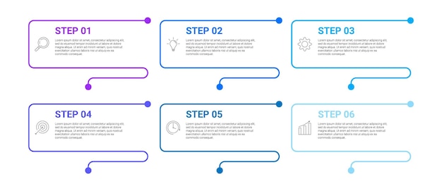 thin line and point infographic design with 6 steps business process