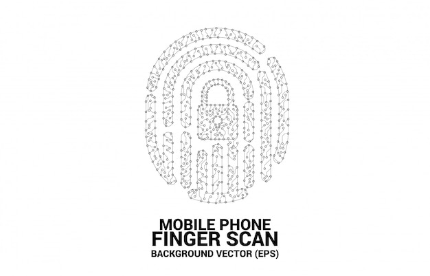 Vector thumbprint icon from dot and line circuit board style. 