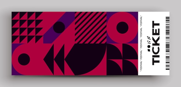 Vector ticket vector template layout with abstract pattern design graphics made with simple shapes and forms