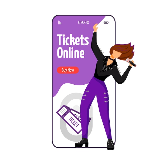 Vector tickets online cartoon smartphone vector app screen.