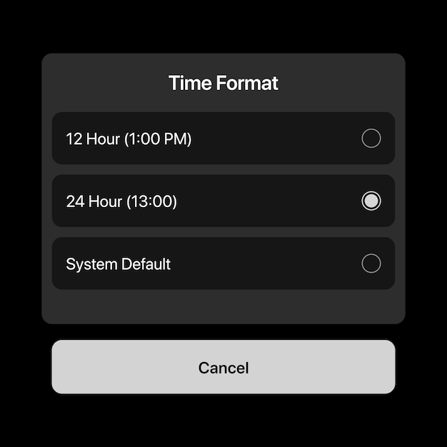 Vector time format setting menu setting up the time format popup menu