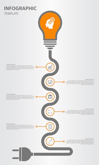 Vector timeline infographic with bulb and plug design